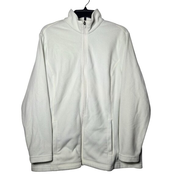 Lands End Womens White Fleece Full Zip Jacket Plus Size 1X Neutral Soft Cozy - Picture 1 of 13